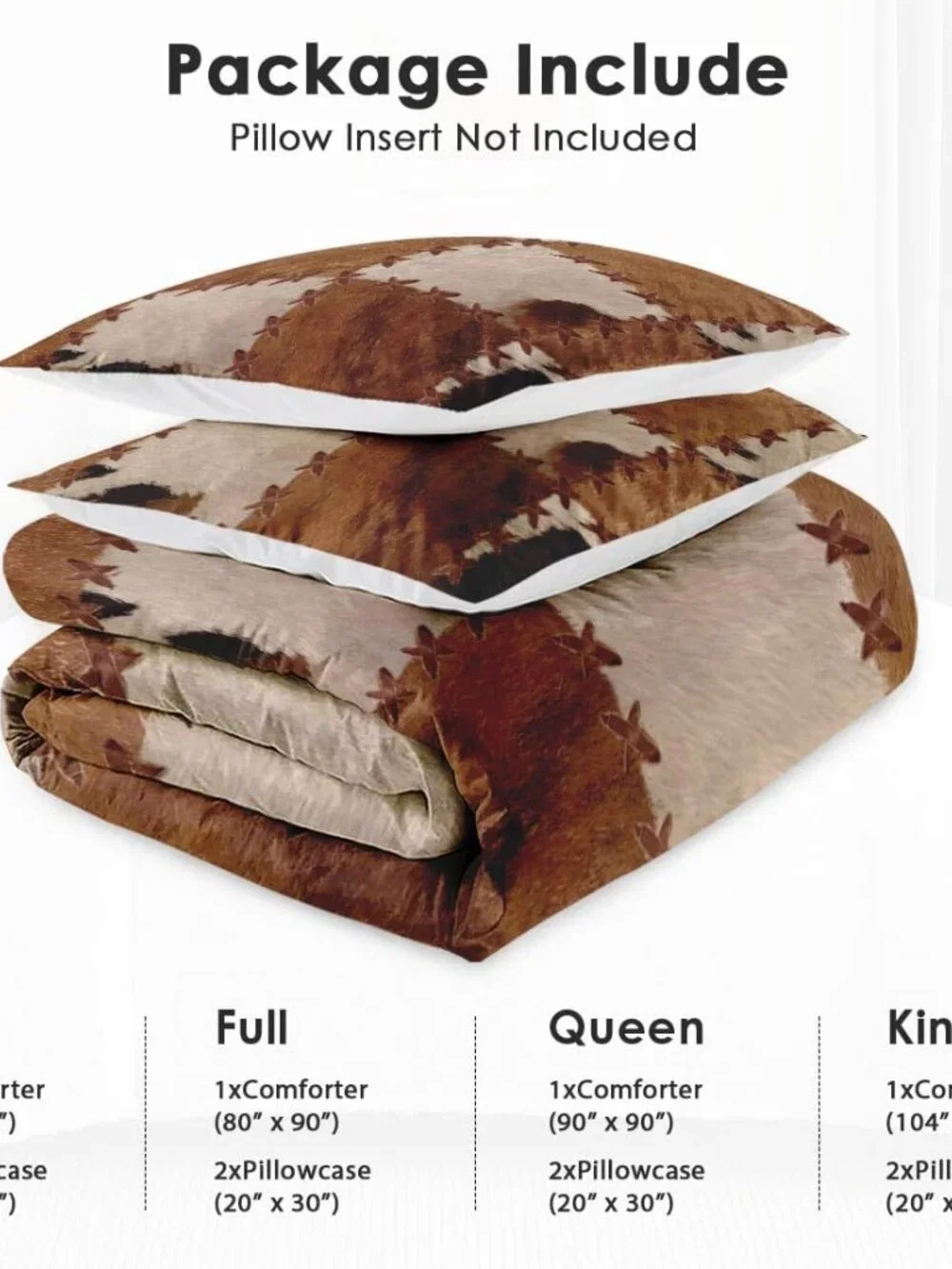 Queen Size Comforter Set with 2 Pillowcases, Retro Vintage Rustic Cow Print Soft